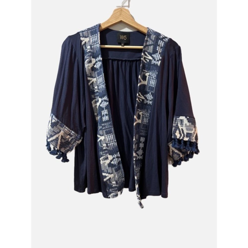 Anthropologie W5 Blue & white embroidered cardigan